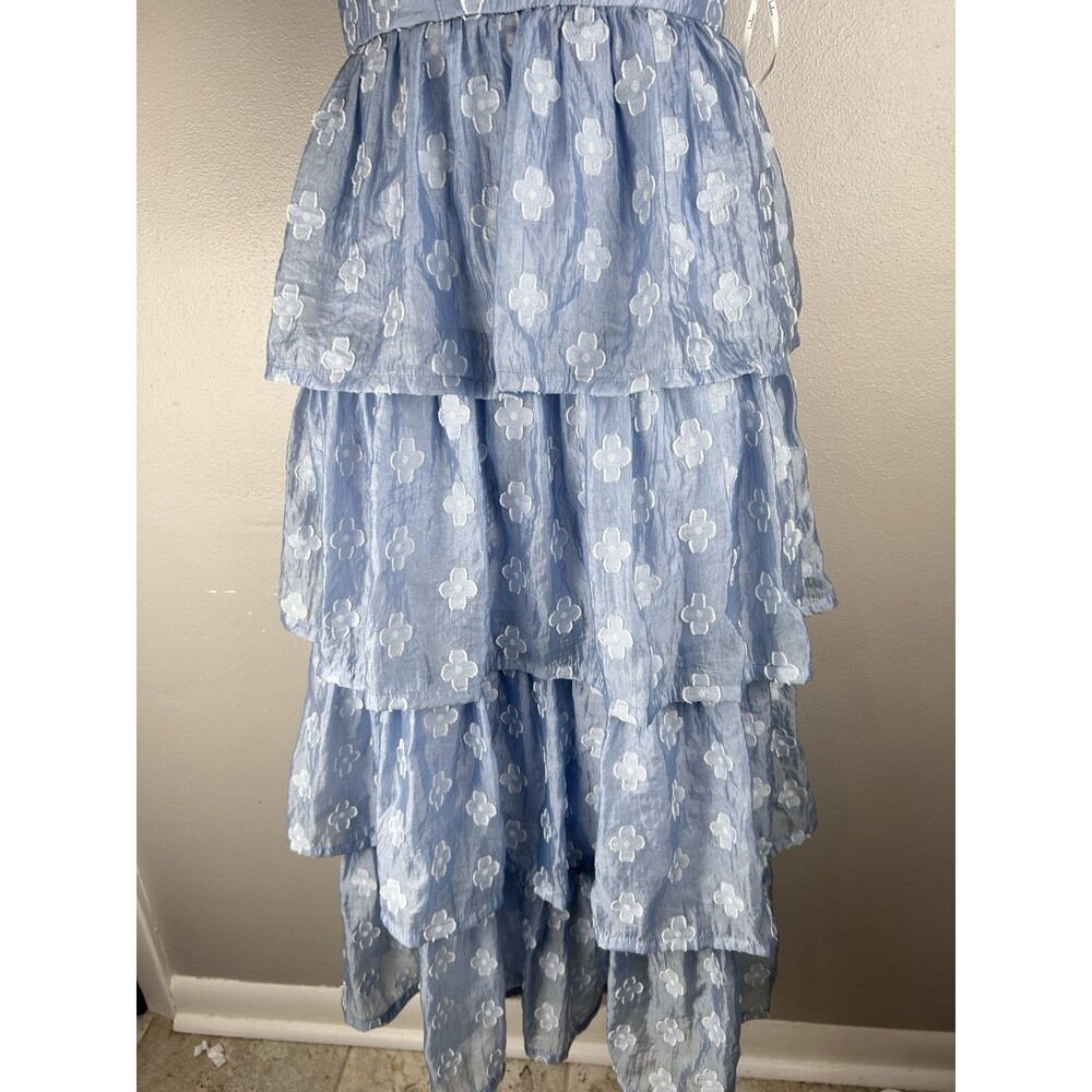 Lulus Gorgeous Excellence Light Blue Tiered Midi Floral Burnout Corset Size XS - Picture 5 of 11